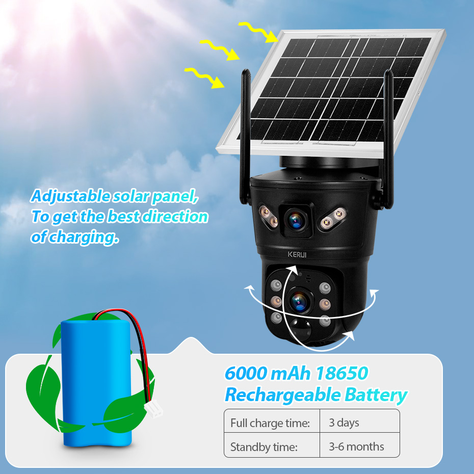 Home Security Indoor Cameras - KERUI 6MP 4G SIM WiFi 태양광