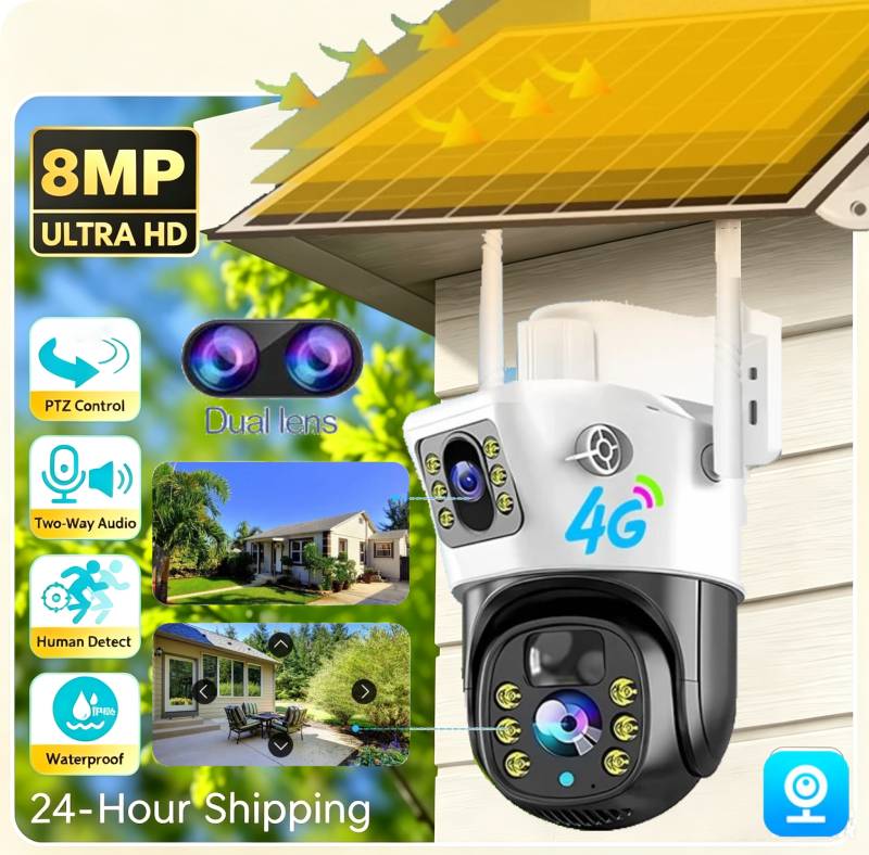 Ip Camera Outdoor 4K - 8MP 4G 태양광 카메라 듀얼 렌즈