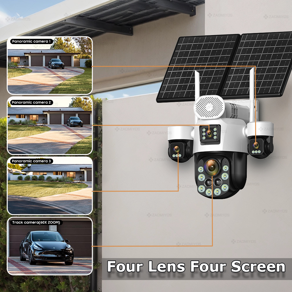 4렌즈 아웃도어 360 °   감시용 태양광 카메라 2 - Home Security La 리뷰 및 가격