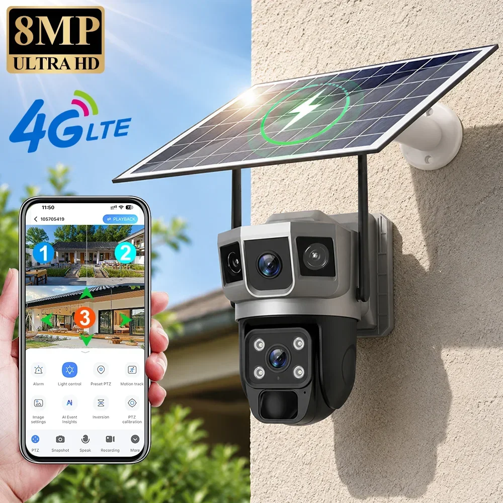 V380 4K 3화면 4G 카메라 태양광 배터리 PIR - Home Security Ai 리뷰 및 가격