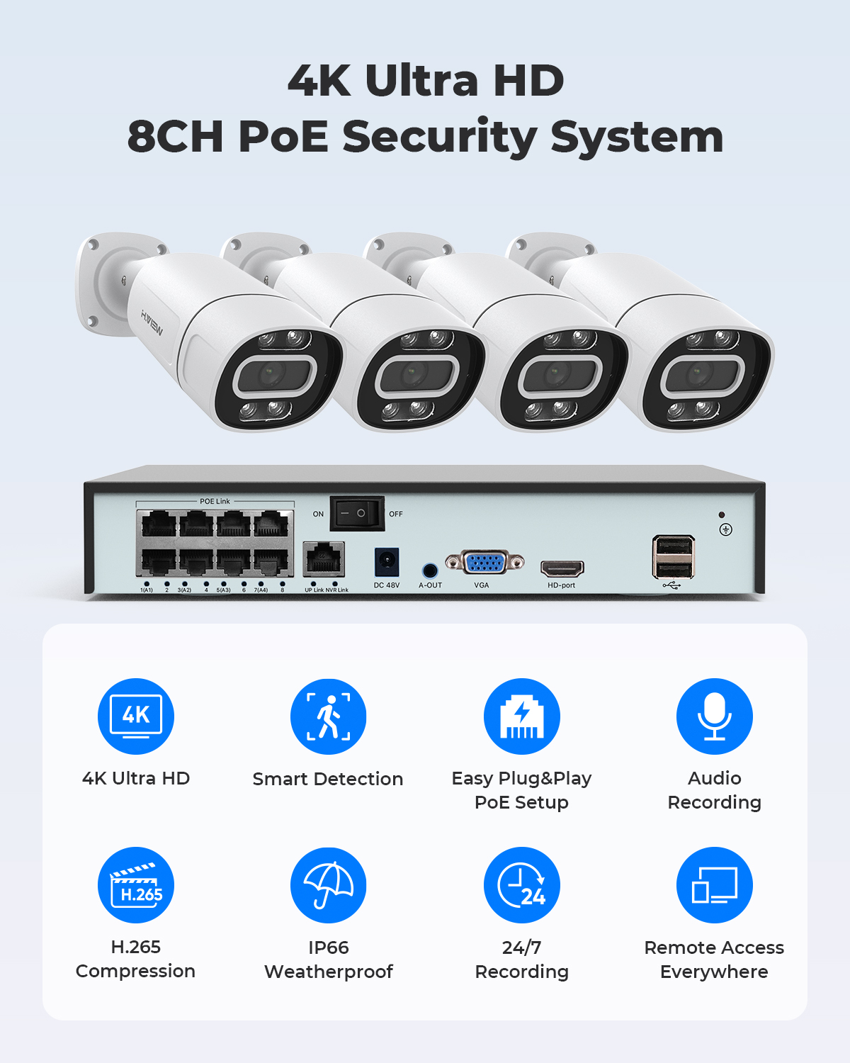 H.View 4K 5Mp 8Mp Poe CCTV 보안  - Ip Camera Outdoor 4K 리뷰 및 가격