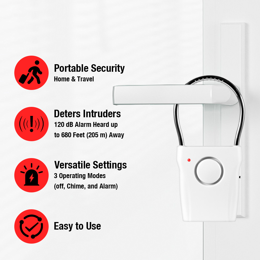 조정 가능한 설정이있는 120dB 도어 핸들 알람 여행 - Door Wedge Alarm 리뷰 및 가격