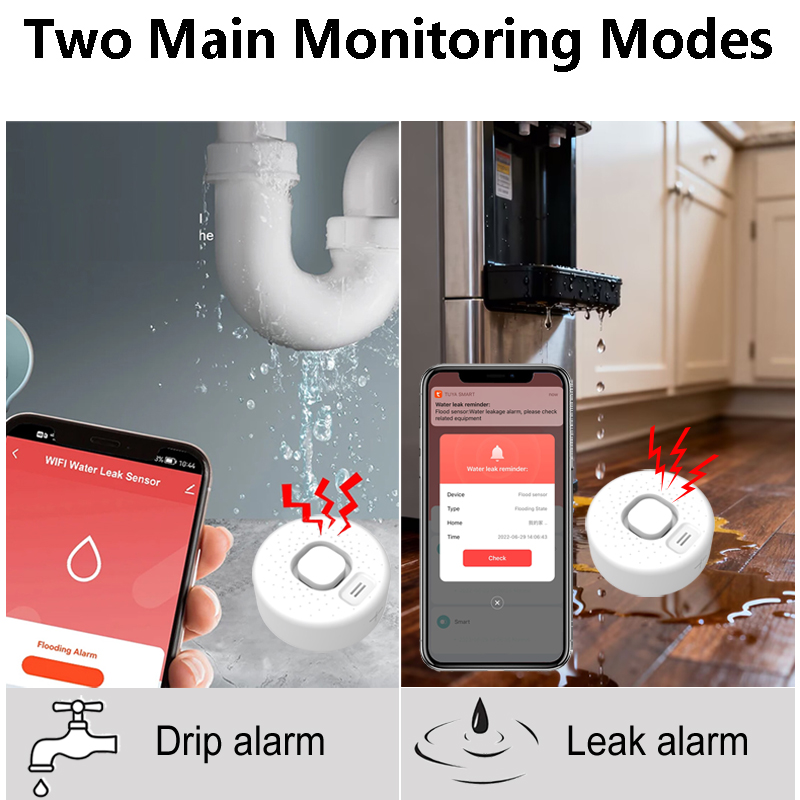 스마트 누수 감지기는 Tuya 앱과 연동되며, WiFi - Home Security Options 리뷰 및 가격